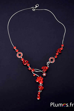 Collier avec pendentif - long. 27 cm - rouge-argenté